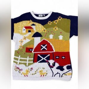 Cottagecore Novelty Vintage Farm Chunky Knit Cotton Blend Sweater